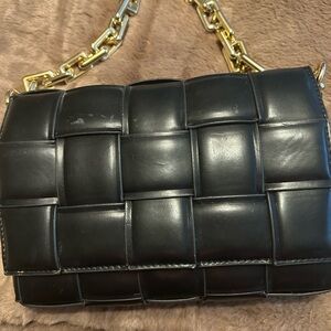 Black Quilted Leather gold Chain Bag
